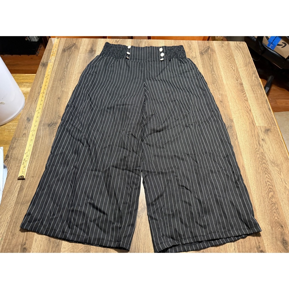 SHEIN Pants Women Size 4XL Black Pinstripe Wide Leg Sailor Curve Smocked Waist